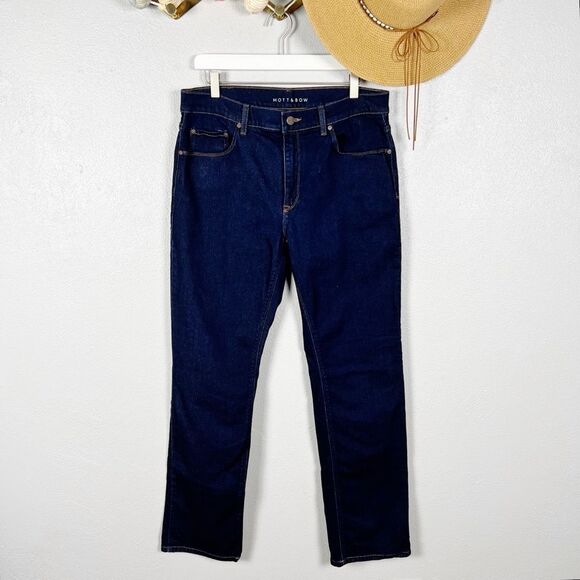 Mott & Bow Oliver Straight Leg Jeans in Dark Wash Indigo Stretch  34x32 - Picture 11 of 12